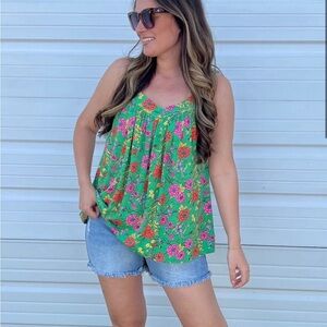Sew In Love Green Floral Sleeveless Top